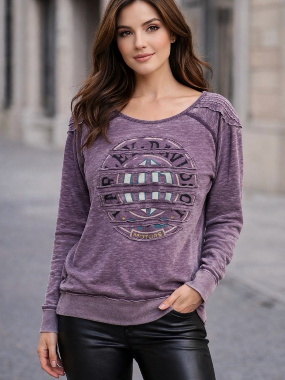 Harley-Davidson Vintage Distressed Graphic Sweater In Washed Purple Size L